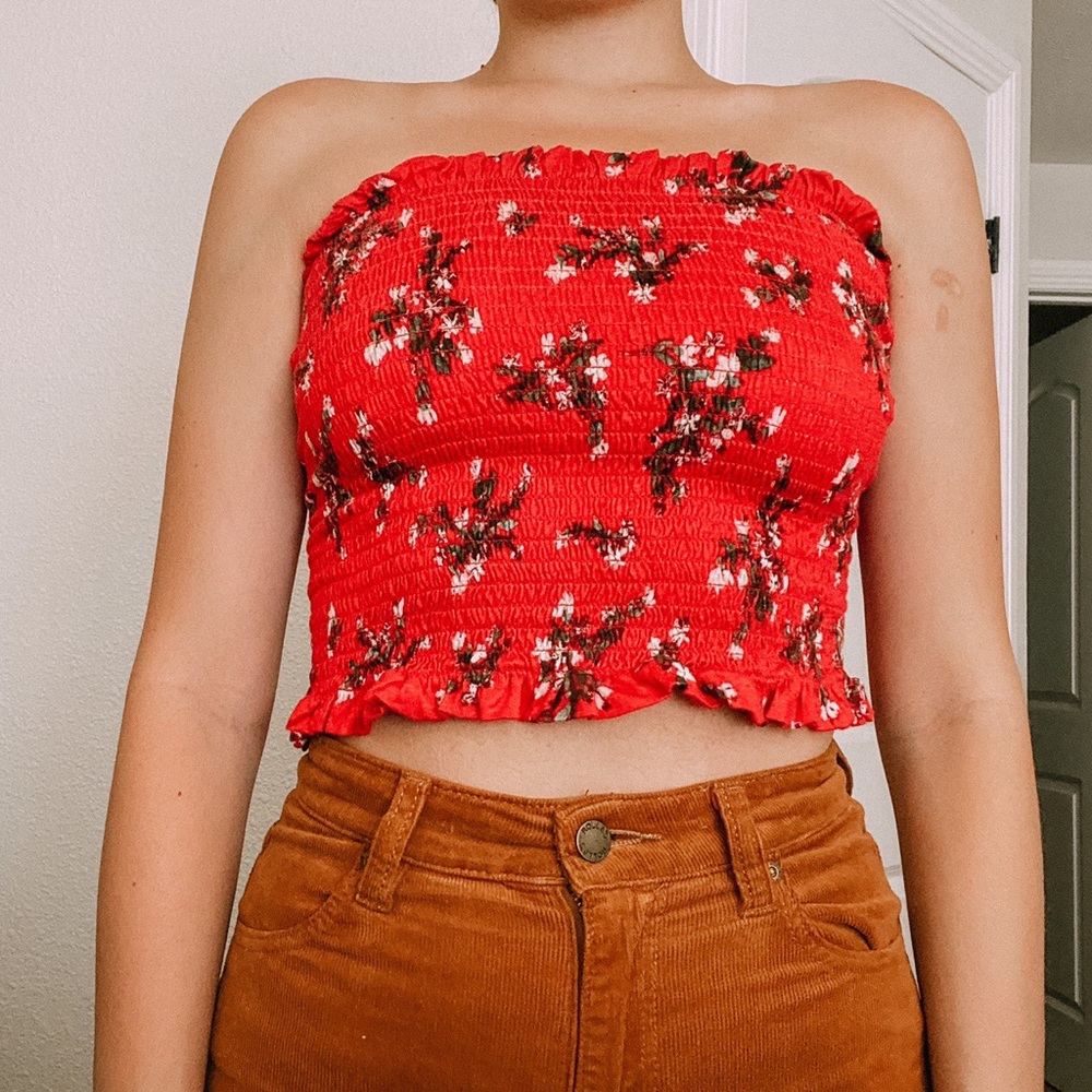 Red Floral Tube Top